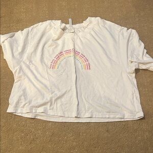 Fabletics White Crop Top with Rainbow Graphic